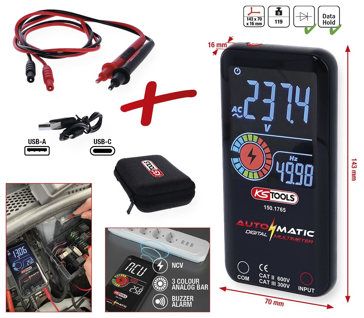 KS Tools Automatische digitale multimeter incl. testpennen - 150.1765, foto 2 van 6