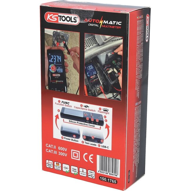 KS Tools Multimètre digital automatique, livré avec des pointes d'essai - 150.1765
