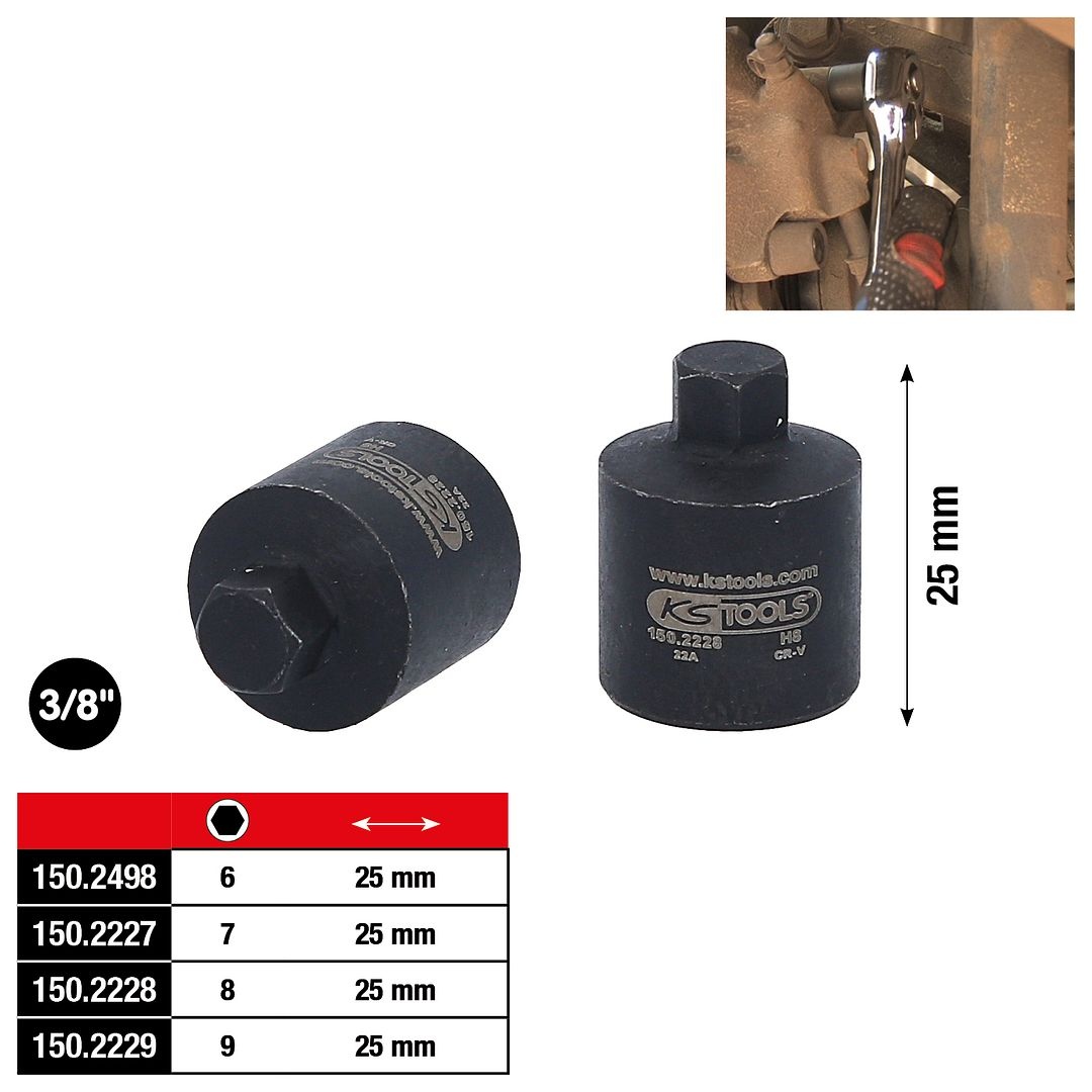 KS Tools 3/8" Dopsleutels voor remklauwen - 8mm - 150.2228, foto 2 van 5