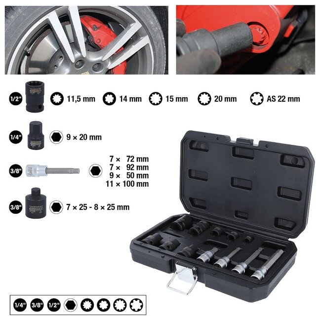 KS Tools Brake caliper screw connection special socket set, 12 pcs - 150.2400