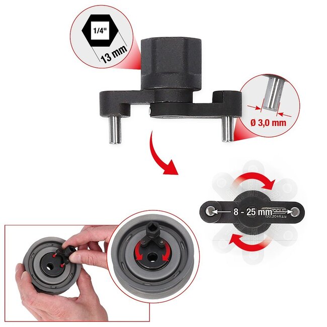 KS Tools 1/4" Universal-Zapfenschlüssel für Zahnriemen-Spannrolle, verstellbar - 150.3046