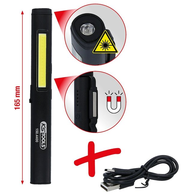 KS Tools COB-LED-inspectielamp 350 lumen met UV-spot-LED en laserpointer - 150.4400