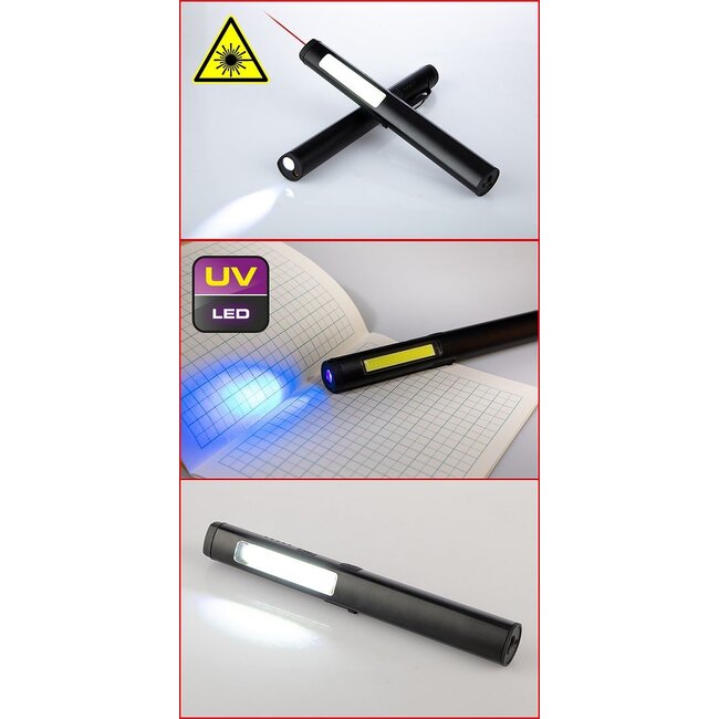 KS Tools LED COB Stripe Inspektionslampe 350 Lumen mit UV-Spot LED und Laserpointer - 150.4400