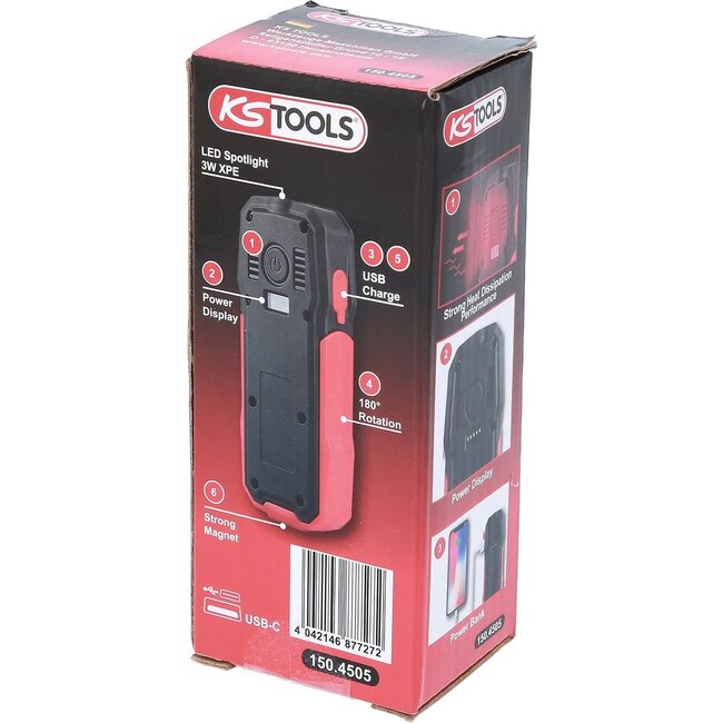 KS Tools Mobile workshop hand lamp, foldable, 300 lumen - 150.4505