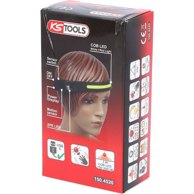 KS Tools Lampe frontale d’extérieur 270° avec détecteur de mouvement - 150.4520