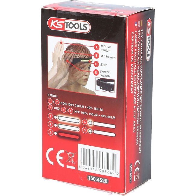 KS Tools 270 ° outdoorhoofdlamp met bewegingssensor - 150.4520