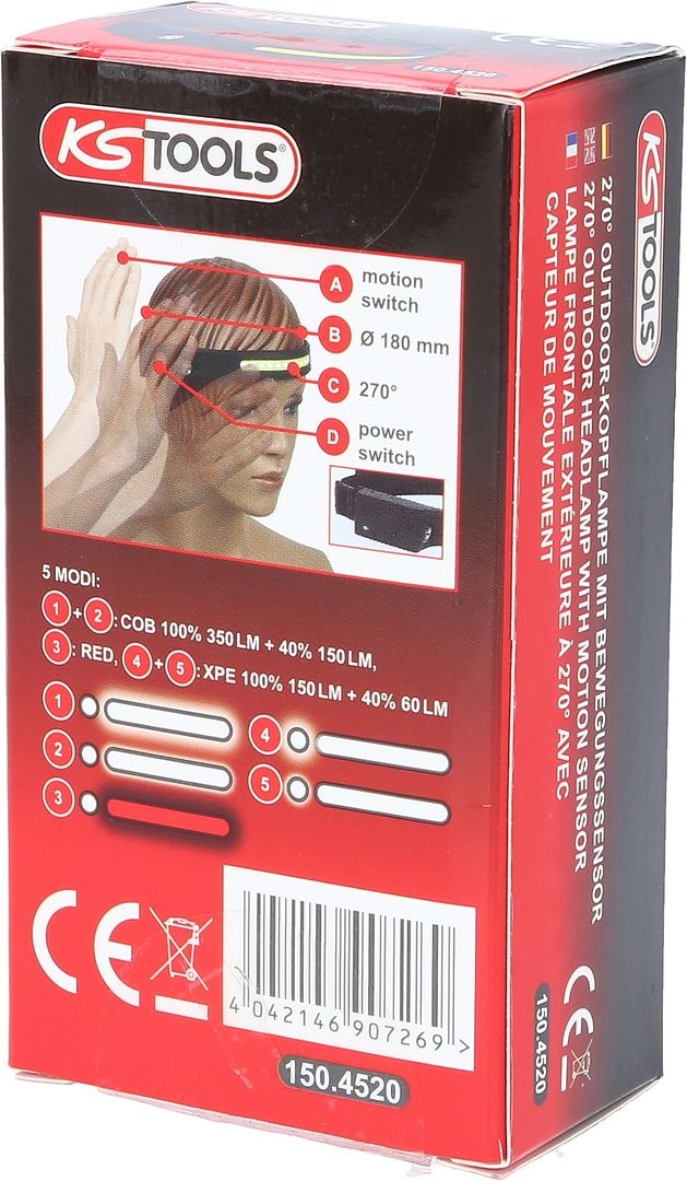 KS Tools 270 ° outdoorhoofdlamp met bewegingssensor - 150.4520, foto 5 van 6