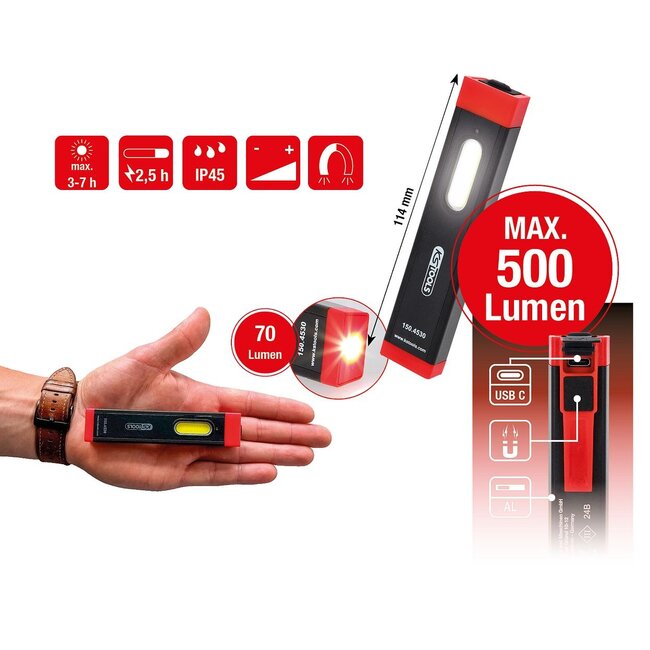 KS Tools UltimateBEAM Aluminum LED inspection lamp Li-Ion 500 lumens - 150.4530
