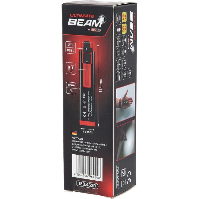 KS Tools UltimateBEAM Aluminum LED inspection lamp Li-Ion 500 lumens - 150.4530