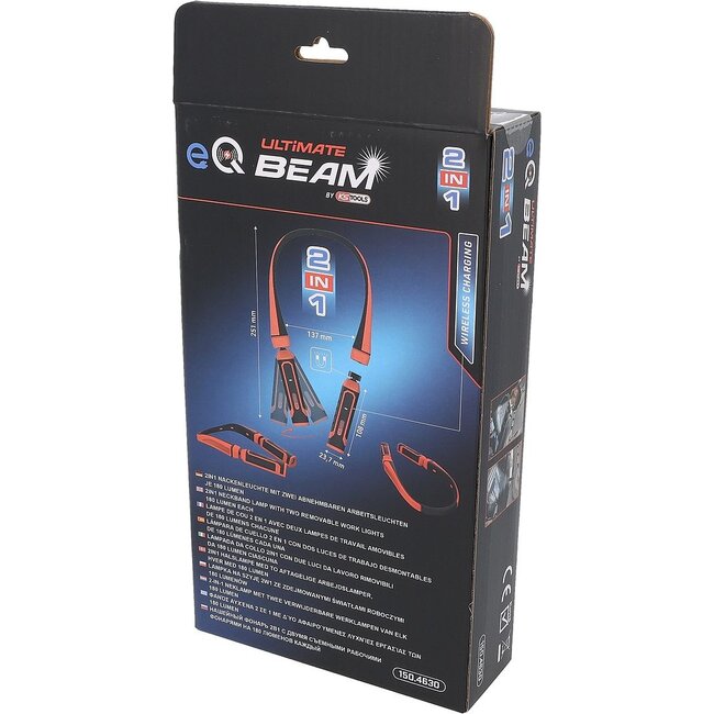 KS Tools Lampe de cou eQi UltimateBEAM 2 en 1 avec deux lampes de travail amovibles de 180 lumens chacune - 150.4630
