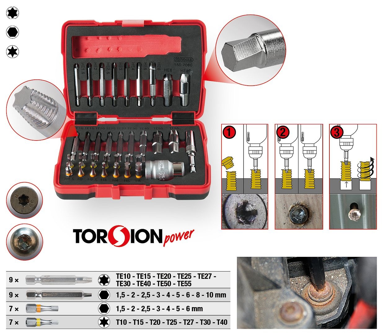 KS Tools 1/4" + 10 mm Torx- en inbusboutuitdraaiset - 34 - delig - 150.7060, foto 2 van 6