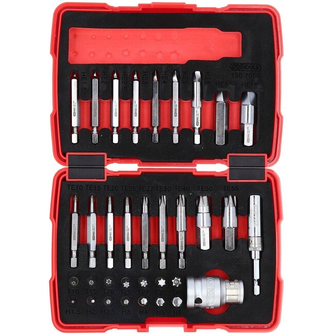 KS Tools 1/4" + 10 mm Torx- und Innensechskant-Schrauben-Ausdreher-Satz, 34-tlg - 150.7060