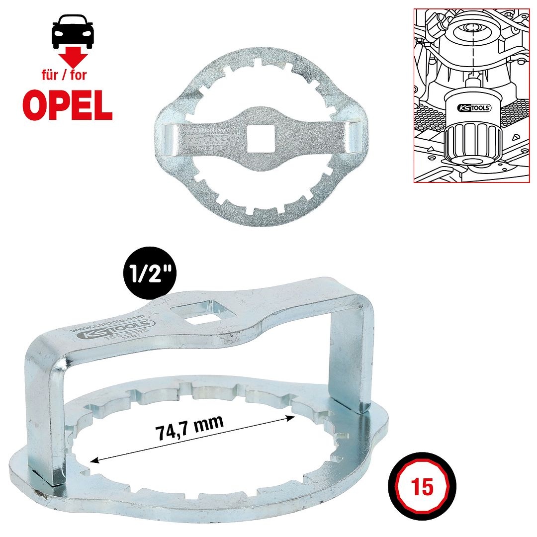 KS Tools 1/2" oliefiltersleutel Ø 74 mm / 15 groeven voor Opel - 150.9115, foto 2 van 6