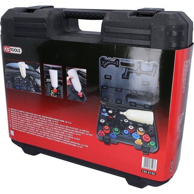 KS Tools MASTER Öl-Einfülltrichter-Satz mit drehbarem Winkelarm, 24-tlg - 150.9130
