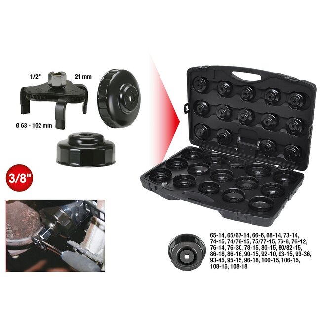 KS Tools 3/8" Oil filter wrench set, 30 pcs - 150.9350