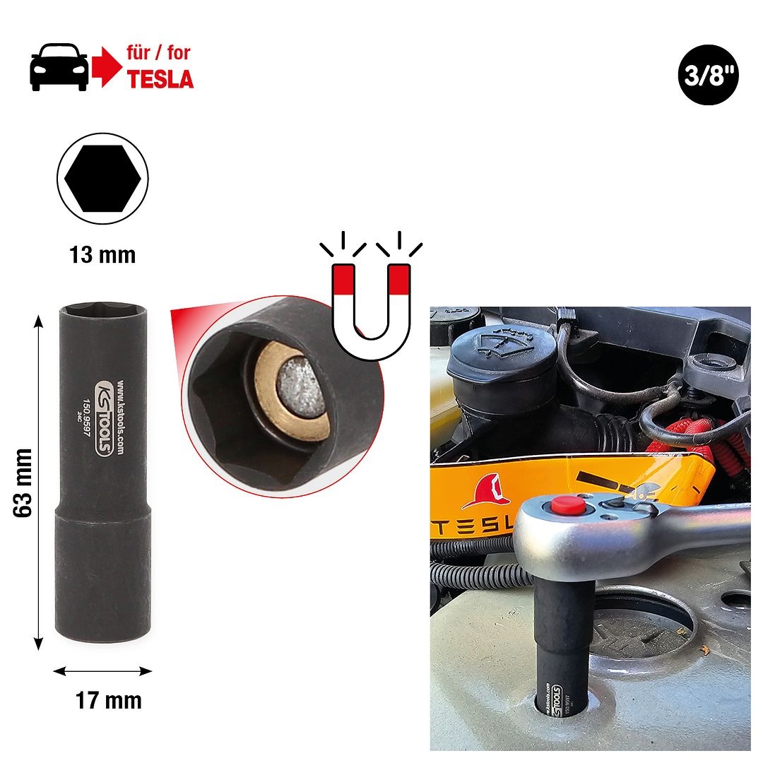KS Tools 3/8" dopsleutel voor veerpootmontage - voor Tesla - magnetisch - 150.9597, foto 2 van 5