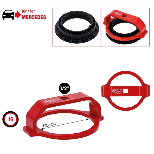 KS Tools 1/2" Federbein-Befestigungsmutter-Schlüssel für Mercedes, 106 mm - 150.9599