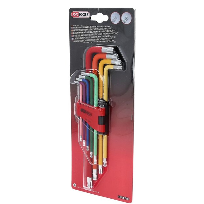 KS Tools Jeu de clés Torx coudées à têtes sphériques, très longue, 9 pcs - 151.5210