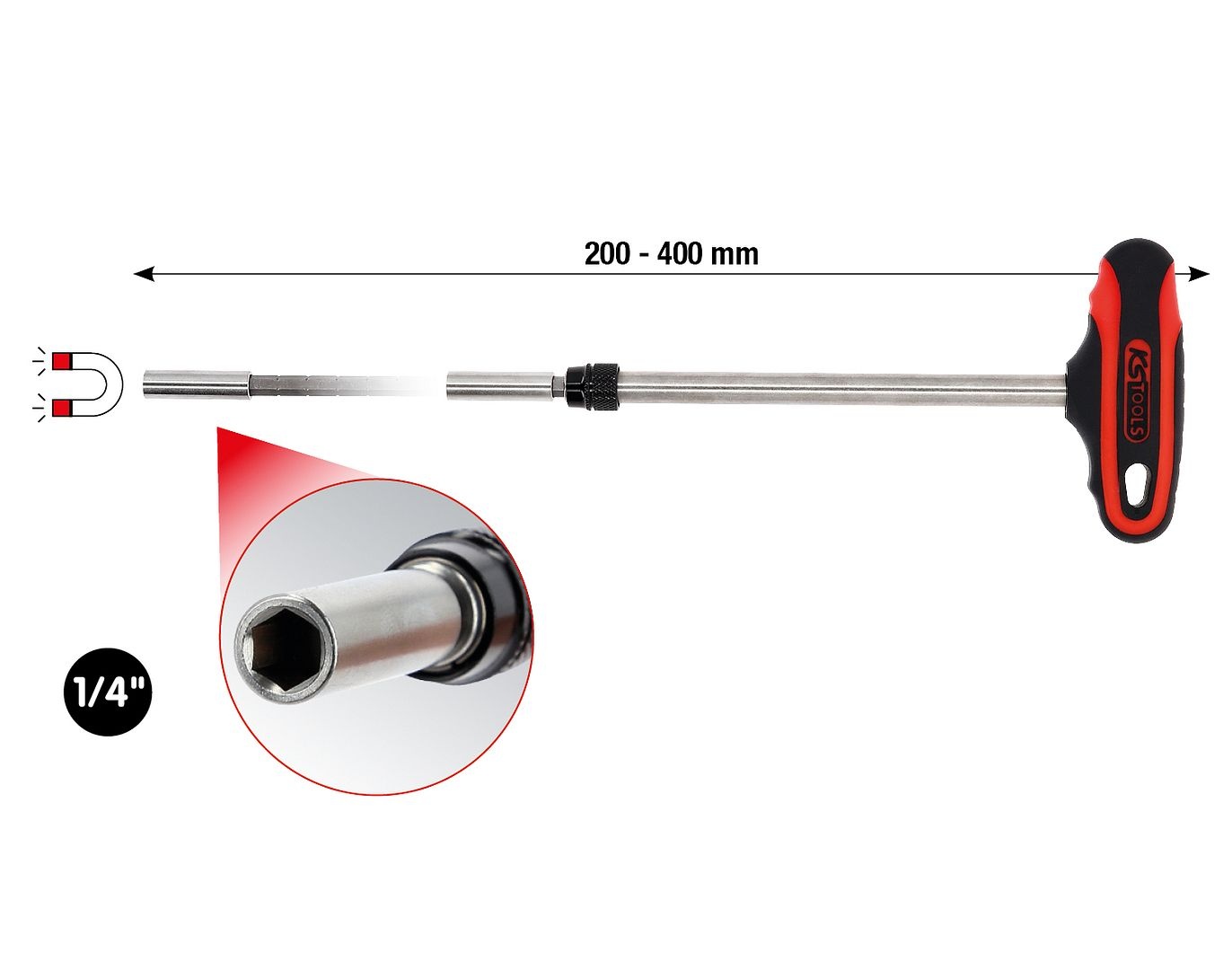 KS Tools 1/4" telescoop-bithouder met T-greep - 159.1175, foto 2 van 6