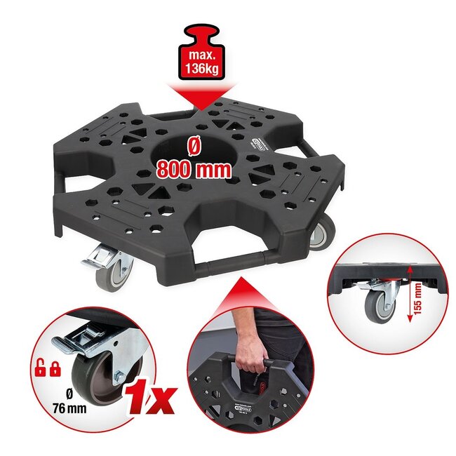 KS Tools Wheel rim and tire manager, load capacity 136 kg, Ø 800 mm - 160.0680
