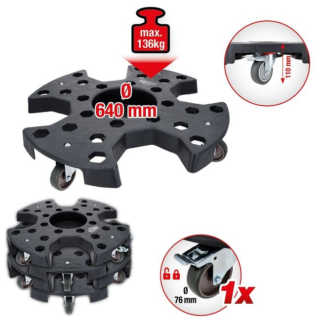 KS Tools Felgen- und Reifenrangierer, Tragkraft 136 kg, Ø 640 mm - 160.0690