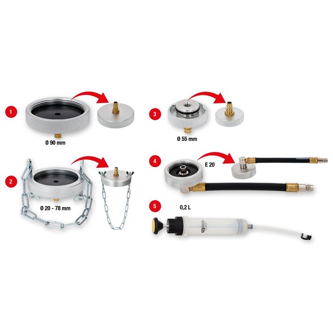 KS Tools Universal-Adapter-Satz zur Bremsentlüftung mit Handpumpe, 5-tlg - 160.0785