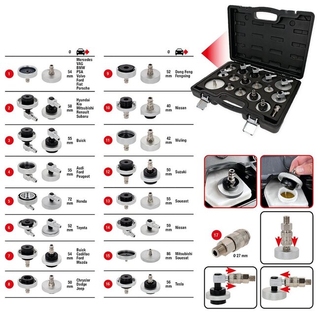 KS Tools Set of universal air vent adapters for brake bleeding, 17 pcs - 160.0815