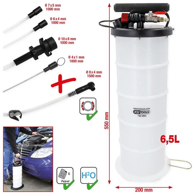 KS Tools Vacuum fluid extractor suction pump 6.5 litre included 4 hoses - 160.0865