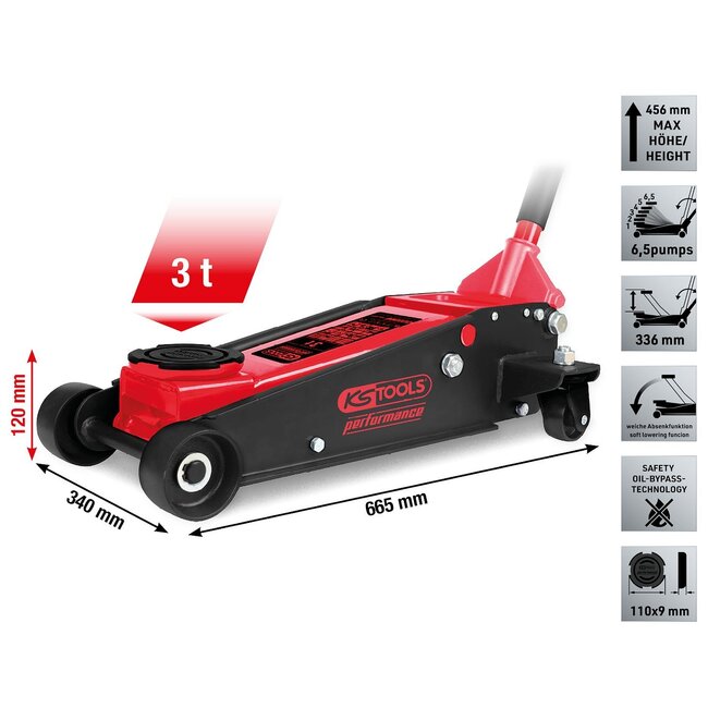 KS Tools performance hydraulic steel jack, 3000 kg, lifting height: 120 – 456 mm - 160.1010