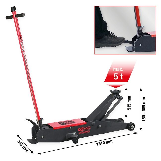 KS Tools performance hydraulic steel jack, 5000 kg, lifting height: 150 – 685 mm - 160.1060