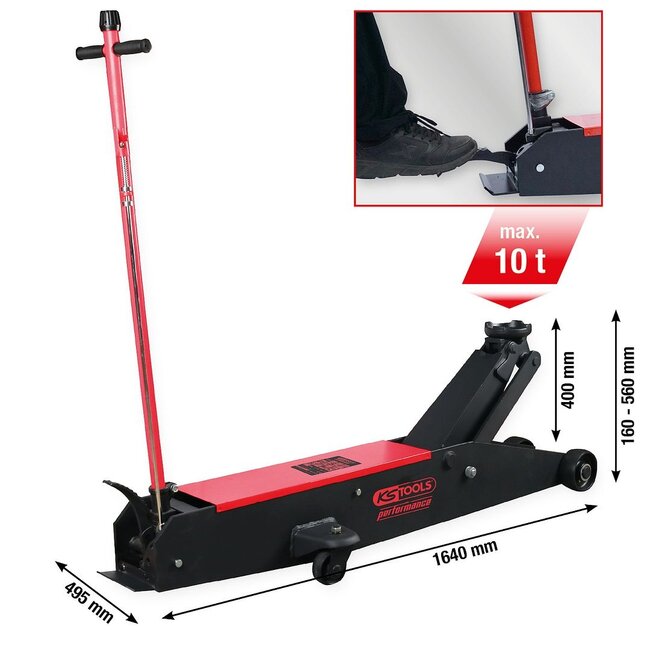 KS Tools performance stalen hydraulische krik - 10000 kg - hefhoogte: 160 - 560 mm - 160.1065