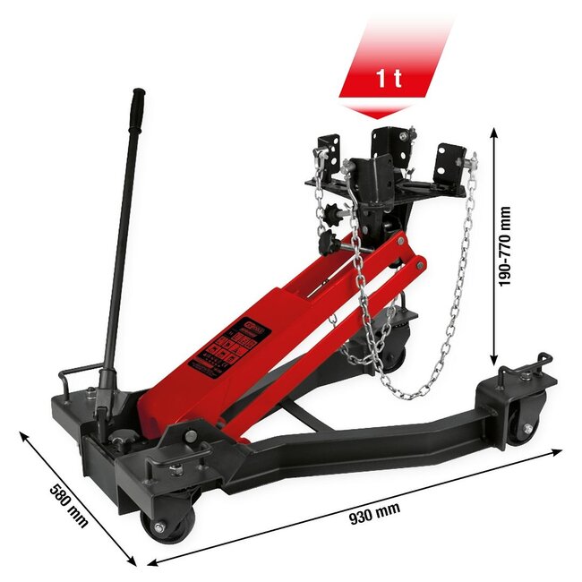 KS Tools performance Hydraulic transmission jack with adjustable pickup plate, 1 t - 160.1330