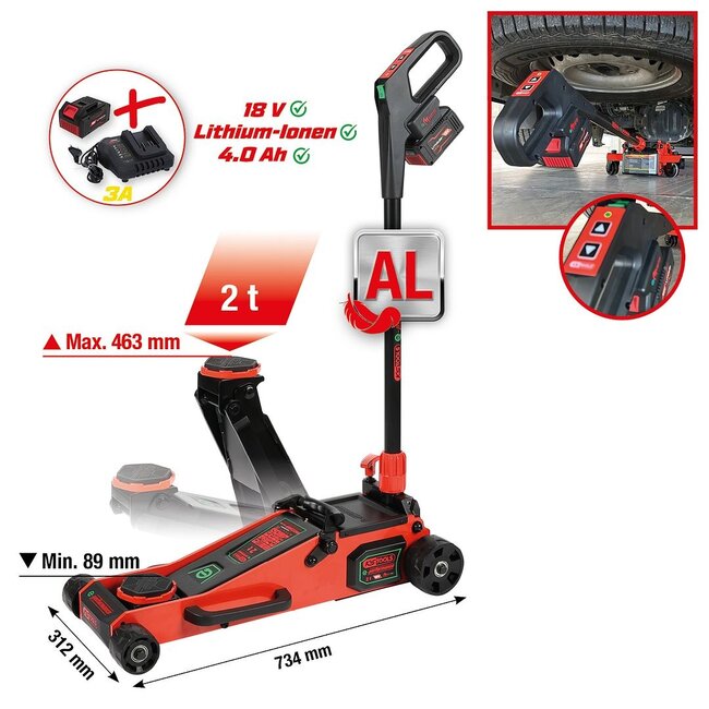 KS Tools Cric hydraulique à batterie e-performance, 2 t - 160.2000