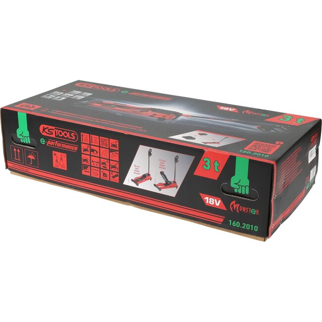 KS Tools e-performance hydraulic rechargeable battery trolley jack, 3 t, max. height 616 mm - 160.2010