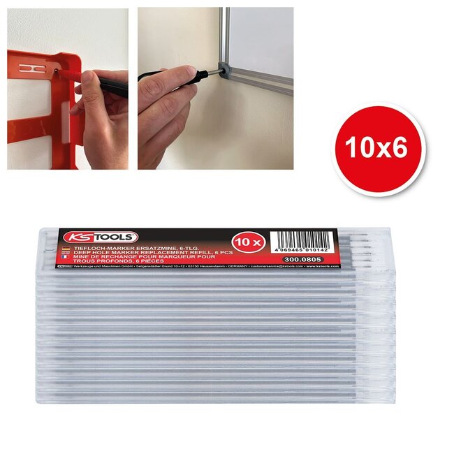 KS Tools Deep hole marker replacement refill, 10x pack of 6 - 300.0805