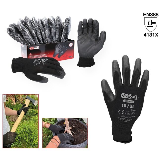 KS Tools Mikro-Feinstrickhandschuhe, schwarz, 10, 12 Paar - 310.0475