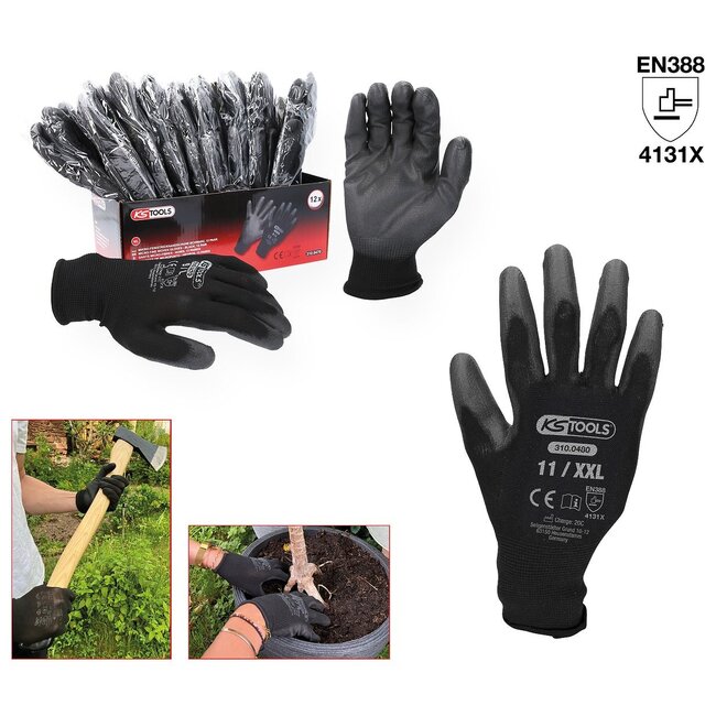 KS Tools Gloves, micro fine, black, 12 pair, 11 - 310.0480