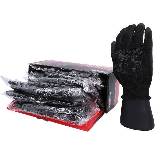 KS Tools Mikro-Feinstrickhandschuhe-schwarz, 7, 12 Paar - 310.0490
