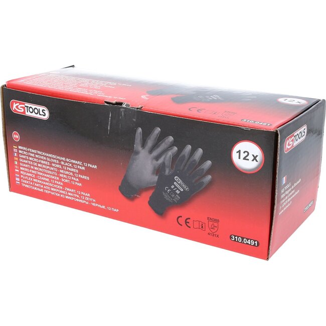 KS Tools Gloves, micro fine, black, 12 pair, 8  - 310.0491
