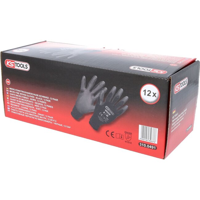 KS Tools Mikro-Feinstrickhandschuhe-schwarz, 8, 12 Paar - 310.0491