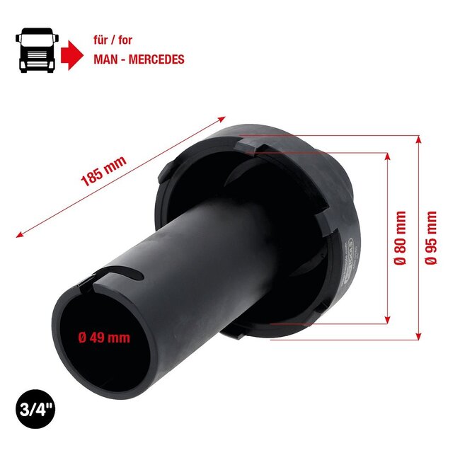 KS Tools 3/4" naafmoersleutel met 6 tappen voor Mercedes - 80-95 mm - 450.0160