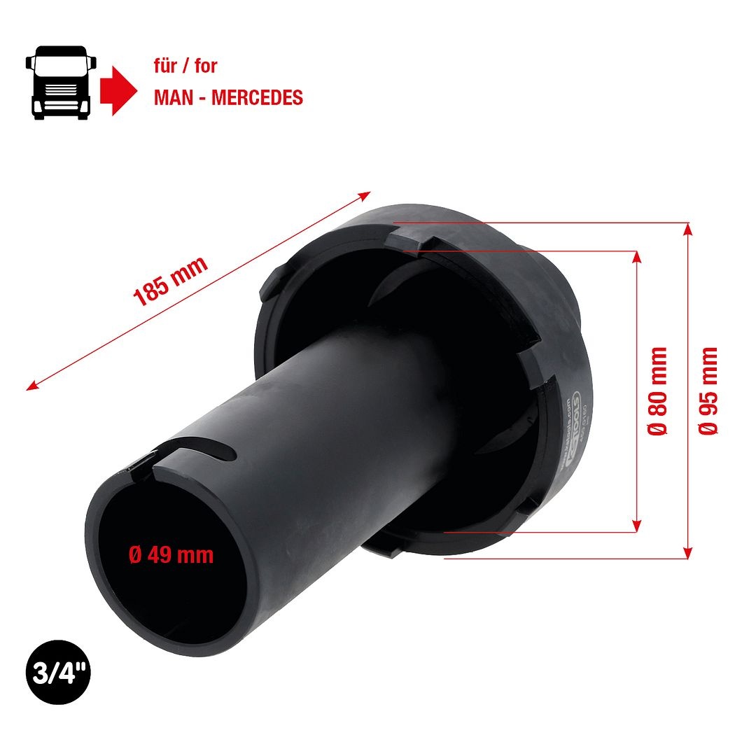 KS Tools 3/4" naafmoersleutel met 6 tappen voor Mercedes - 80-95 mm - 450.0160, foto 2 van 4