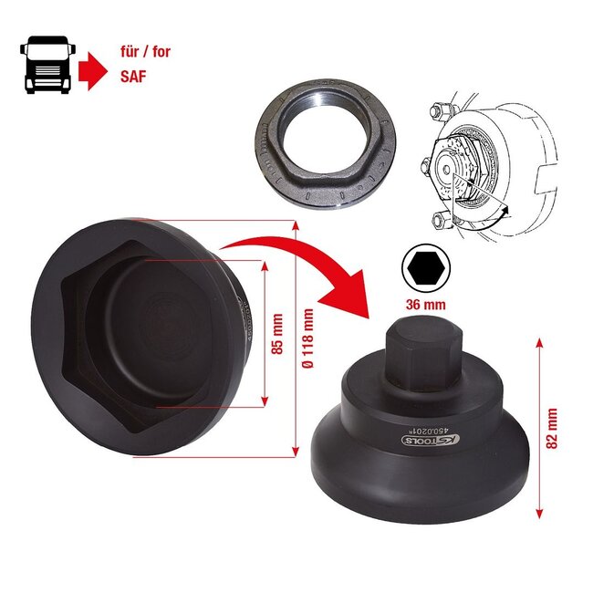 KS Tools Achsmuttern-Schlüssel für SAF 85mm, Ø 118mm - 450.0201