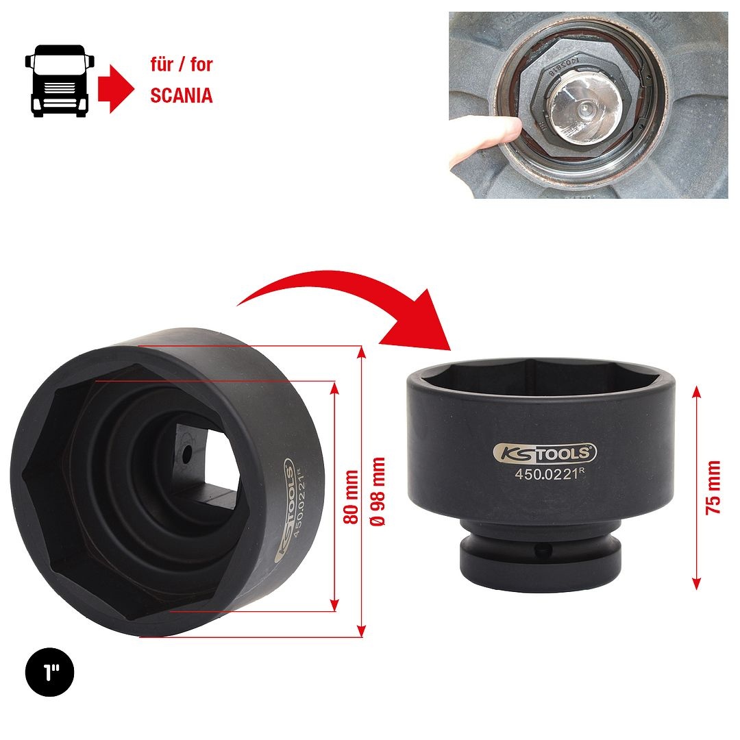 KS Tools 1" asmoersleutel voor Scania 8-kant - 80 mm - 450.0221, foto 2 van 6