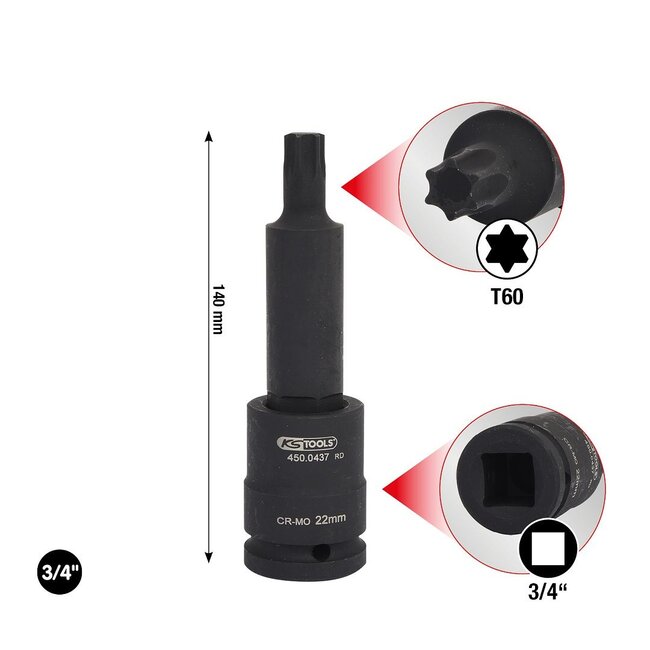 KS Tools 3/4" Bit-dopsleutel Torx - kracht - lang - T60 - 450.0441