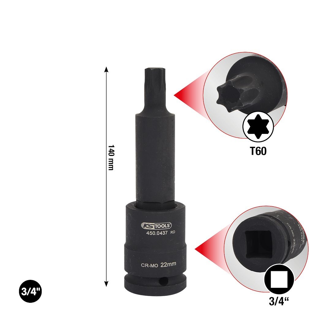 KS Tools 3/4" Bit-dopsleutel Torx - kracht - lang - T60 - 450.0441, foto 2 van 6