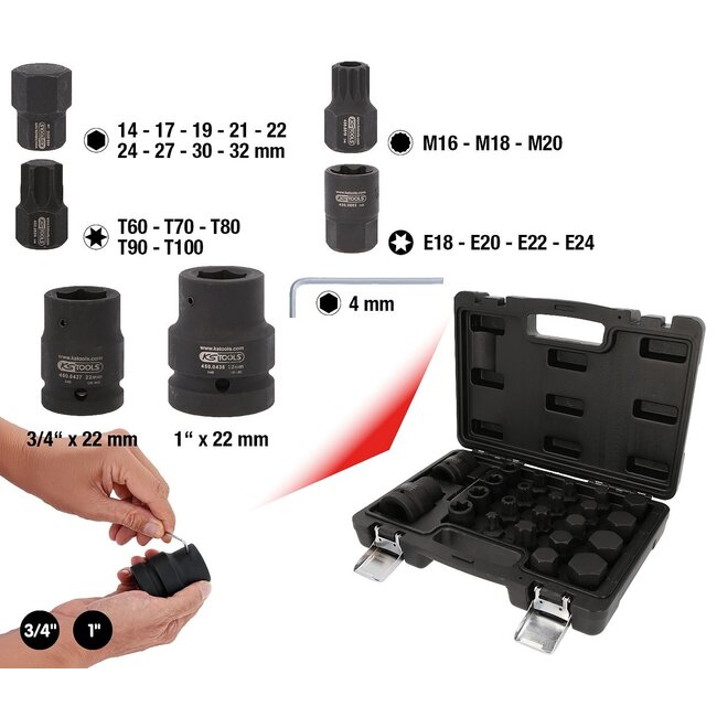KS Tools 3/4" + 1" kracht-wisselbitset - 23 - delig - 450.0450