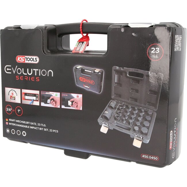 KS Tools 3/4" + 1" interchangeable impact bit set, 23-pcs - 450.0450