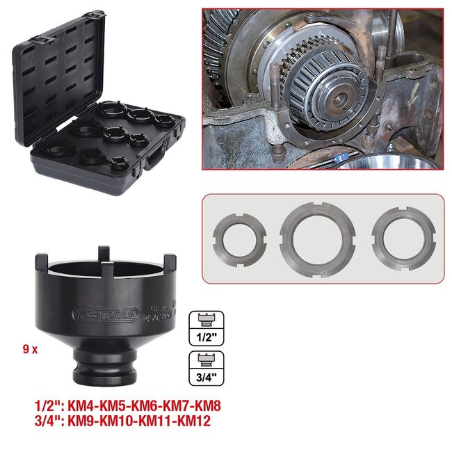 KS Tools Nutmuttern-Schlüssel-Satz, Zapfen aussen liegend, 9-tlg - 450.5000