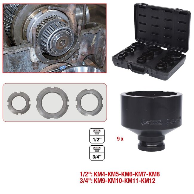 KS Tools Nutmuttern-Schlüssel-Satz, Zapfen innen liegend, 9-tlg - 450.5020